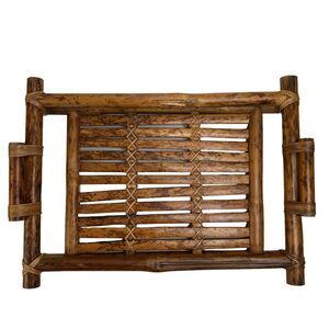 Vintage Tortoise Shell Bamboo Wood Centerpiece Serving Tray Tropical Service